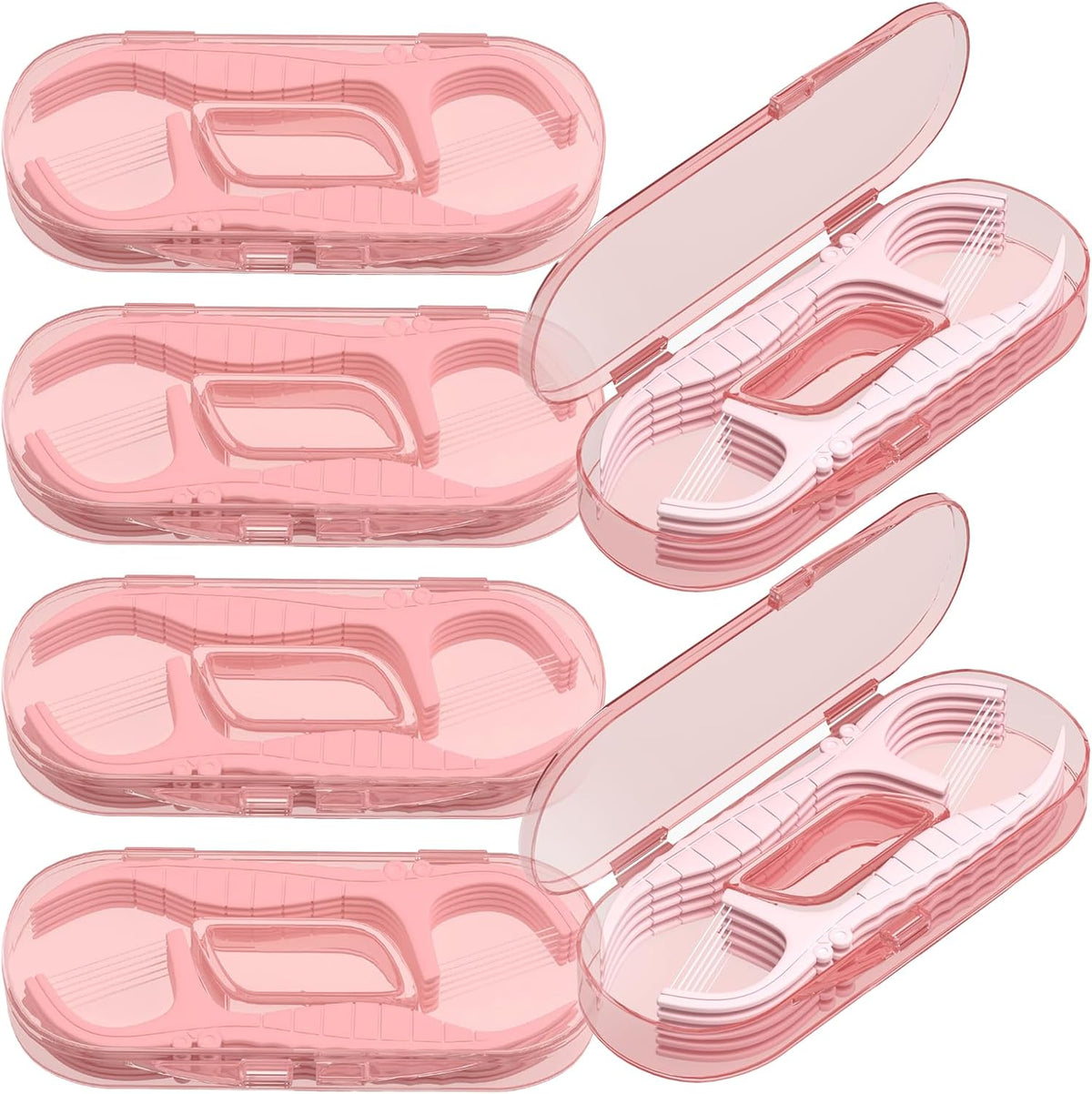 Holy Rose Pink Dental Floss Picks front view showing the premium packaging and six travel cases.