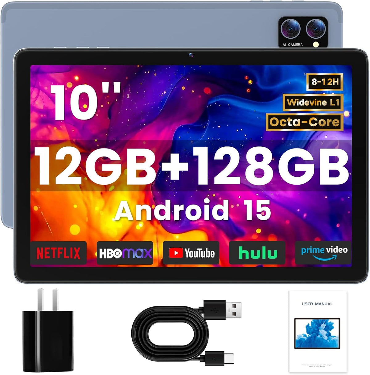 Winsing 10 inch Android tablet front view grey