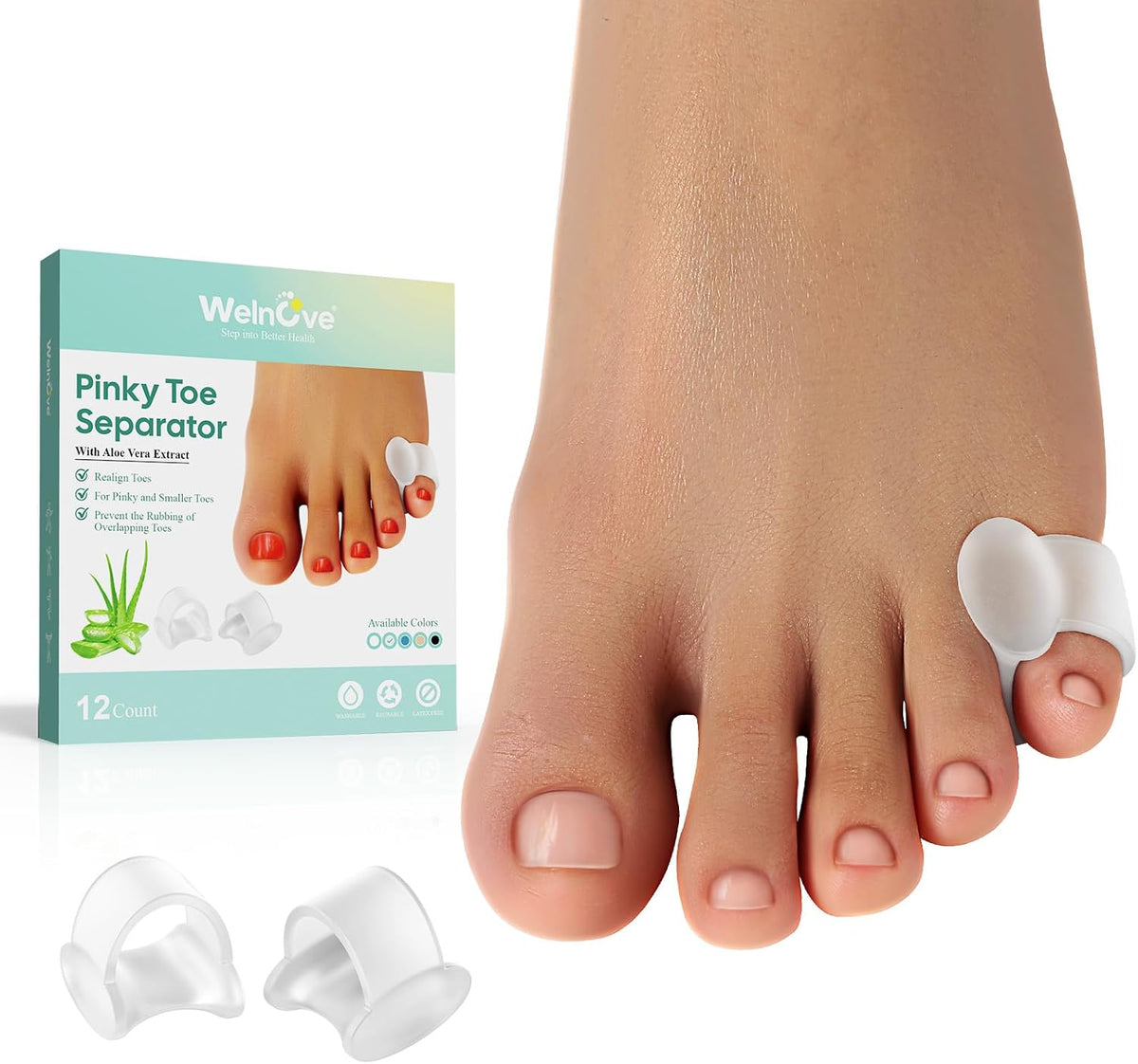 Welnove Gel Toe Separator, Pinky Toe Spacers, Little Toe Cushions, Small Toe Sleeves for Preventing Rubbing & Reducing Pressure (Pack of 12, Transparent) - Image 11