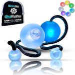 UltraPoi OrbPoi Pro Set front view showing two white silicone LED contact poi balls with black knob handles