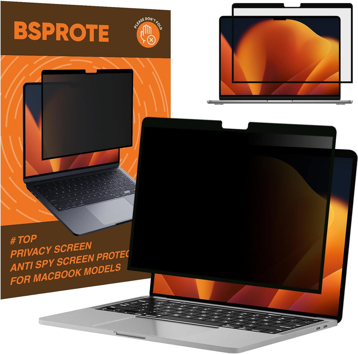 BSPROTE magnetic privacy screen for Macbook Pro attached to laptop.