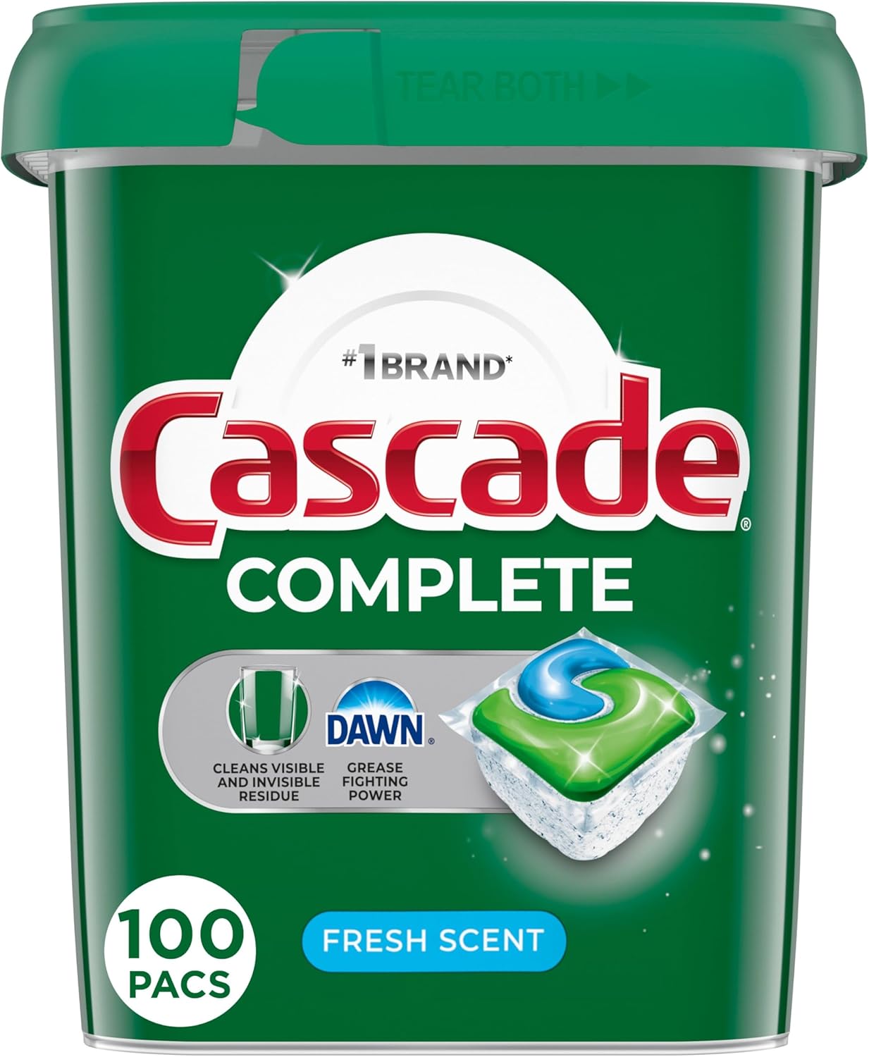 Cascade Complete Dishwasher Pods, Dishwasher Detergent, Dish Detergent Tab Tablets, Fresh, 100 Count - Image 1