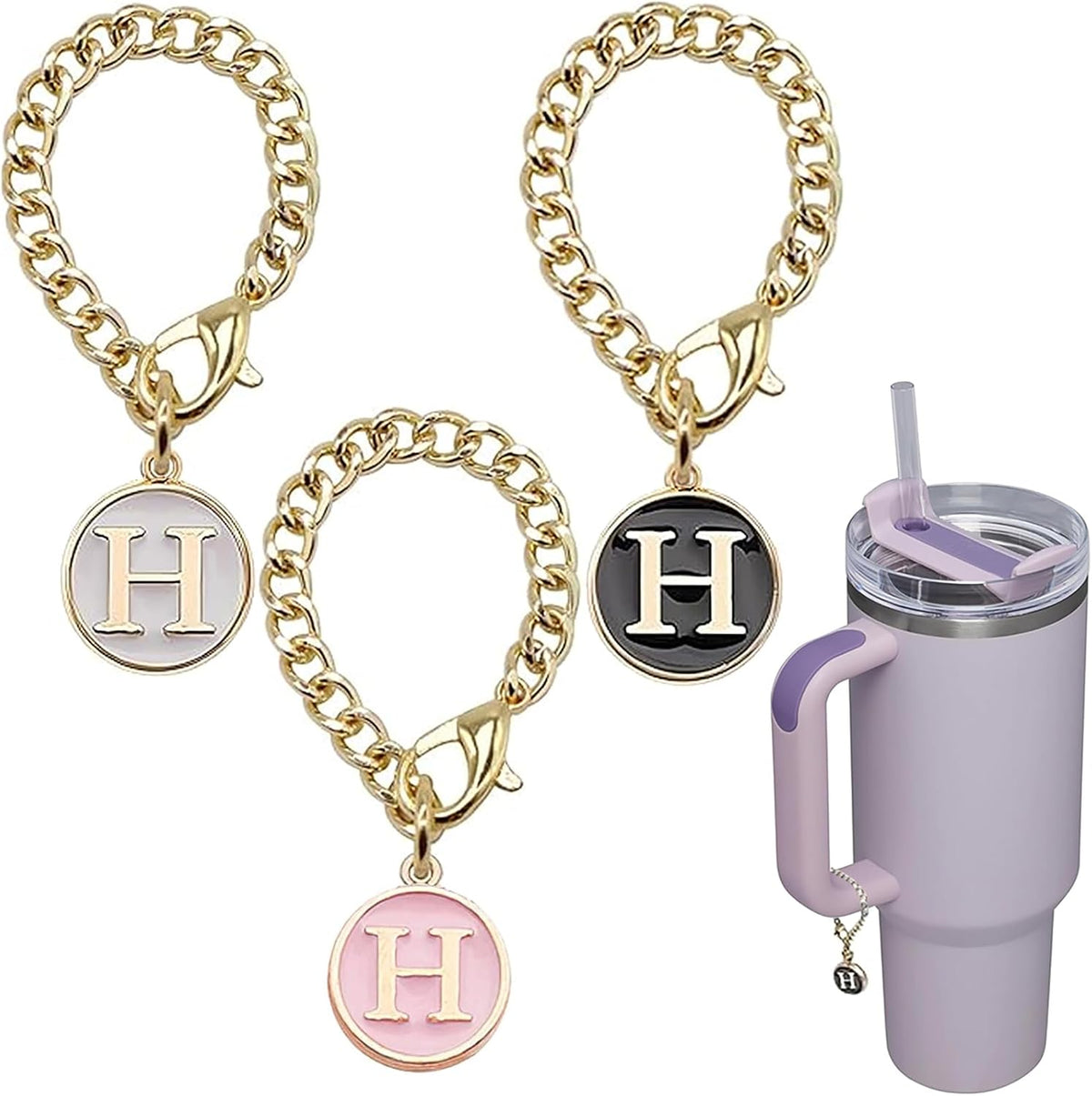 Letter Charm Accessories for Stanley Cup, 3Pcs Initial Chain Water Bottle Handle Name Id Charm for Tumbler Cups-M - Image 10