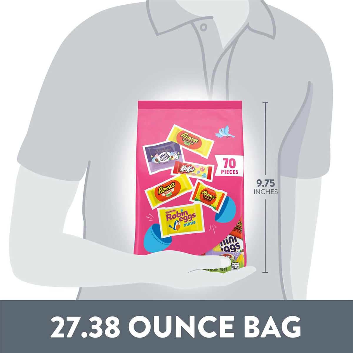 Back of Hershey Assorted Easter Candy Bag displaying nutritional facts and ingredients