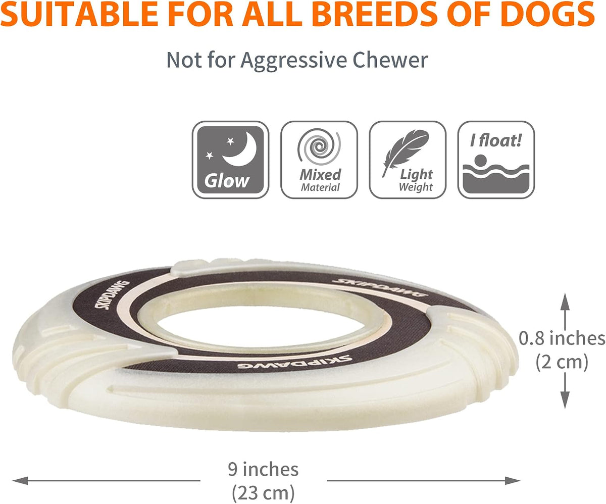 Dog playing with Skipdawg flying disc in outdoor setting