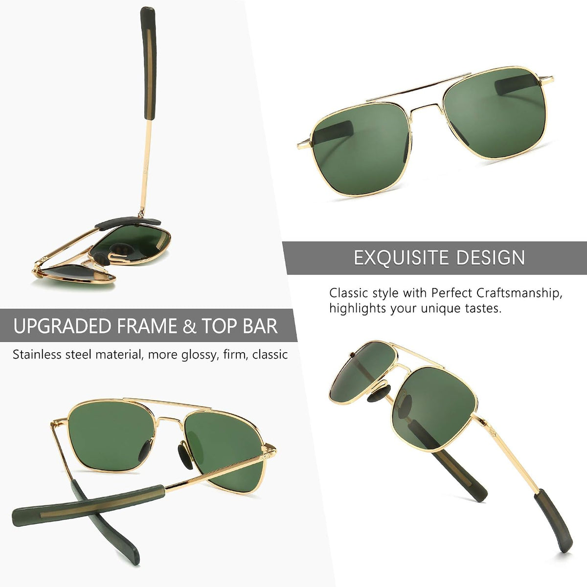 SUNGAIT aviator sunglasses displaying bayonet temples design
