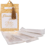Tyler Candle Company Glamorous Sachets gold box front view for luxury laundry care.