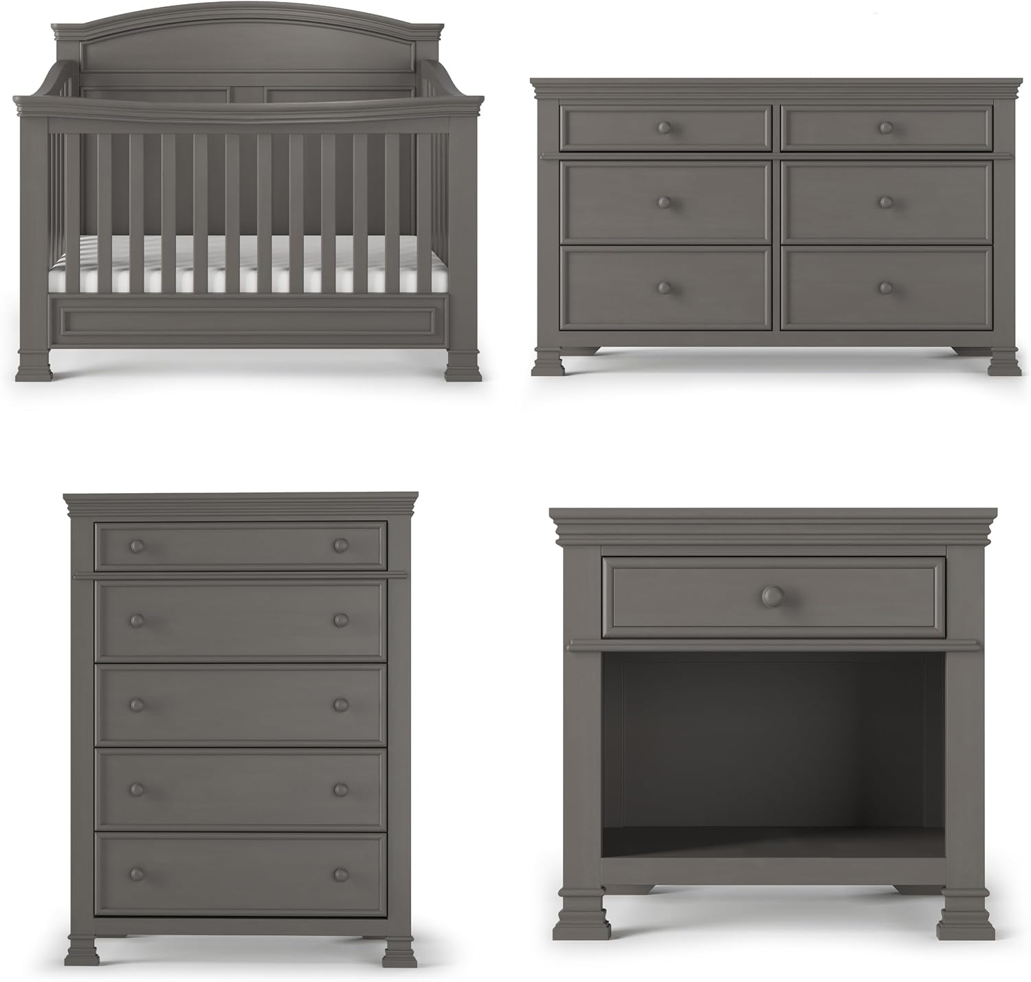 Child Craft Westgate nursery furniture set front view of four piece collection in gray