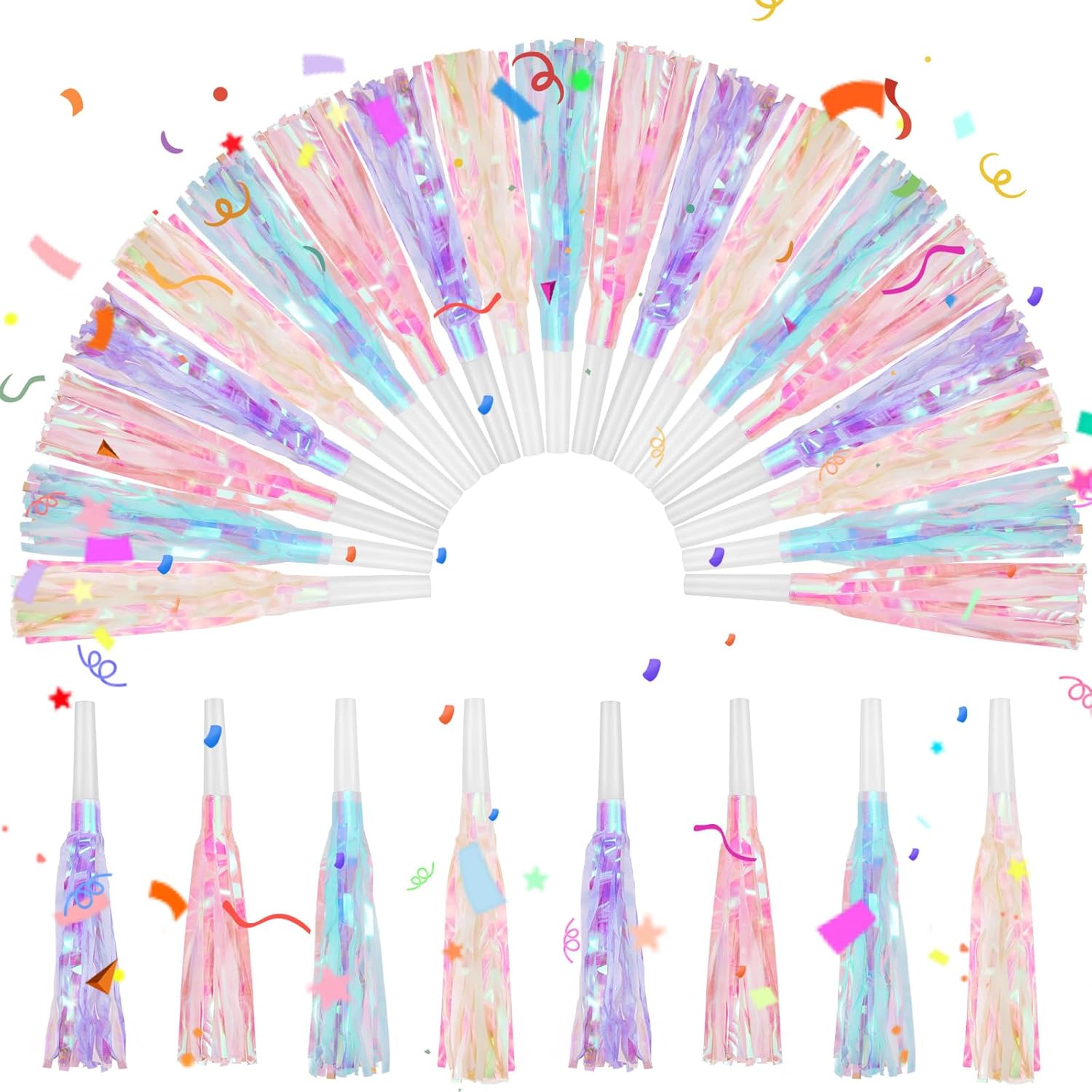 Motionchic 24 piece glitter mermaid party blowers set front view