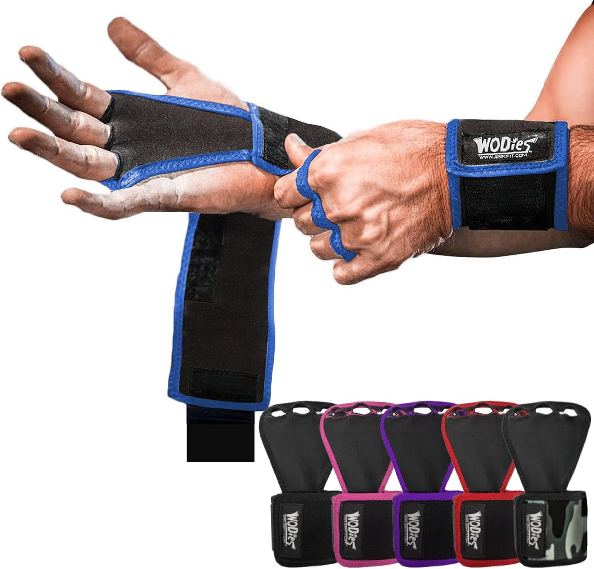 JerkFit WODies Gymnastics & Weightlifting Grips with Wrist Wraps - 3 Hole Versatile Gym Gloves for Pull Ups, Gym Training & Cross Training - Hand Grips Palm Protector for Men & Women - Image 9