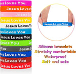 Assorted colorful Christian silicone wristbands display
