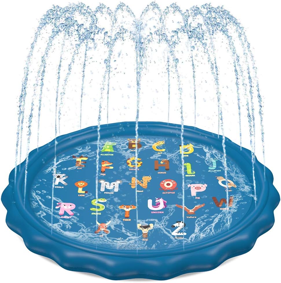 Jasonwell Splash Pad Sprinkler 60 Inches front view showing kids water play mat