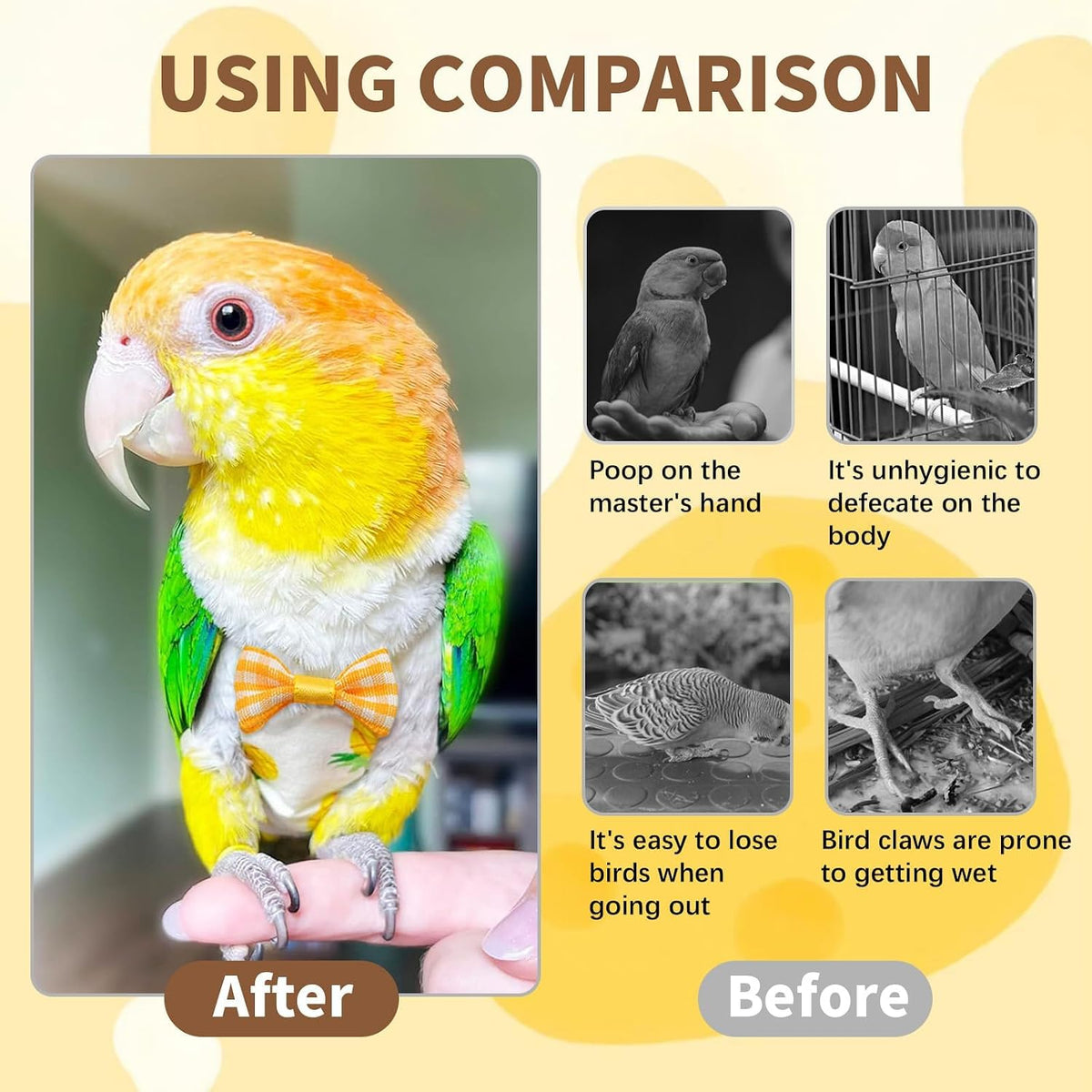 AQOYNQ parakeet flight suit package containing six colorful printed pieces