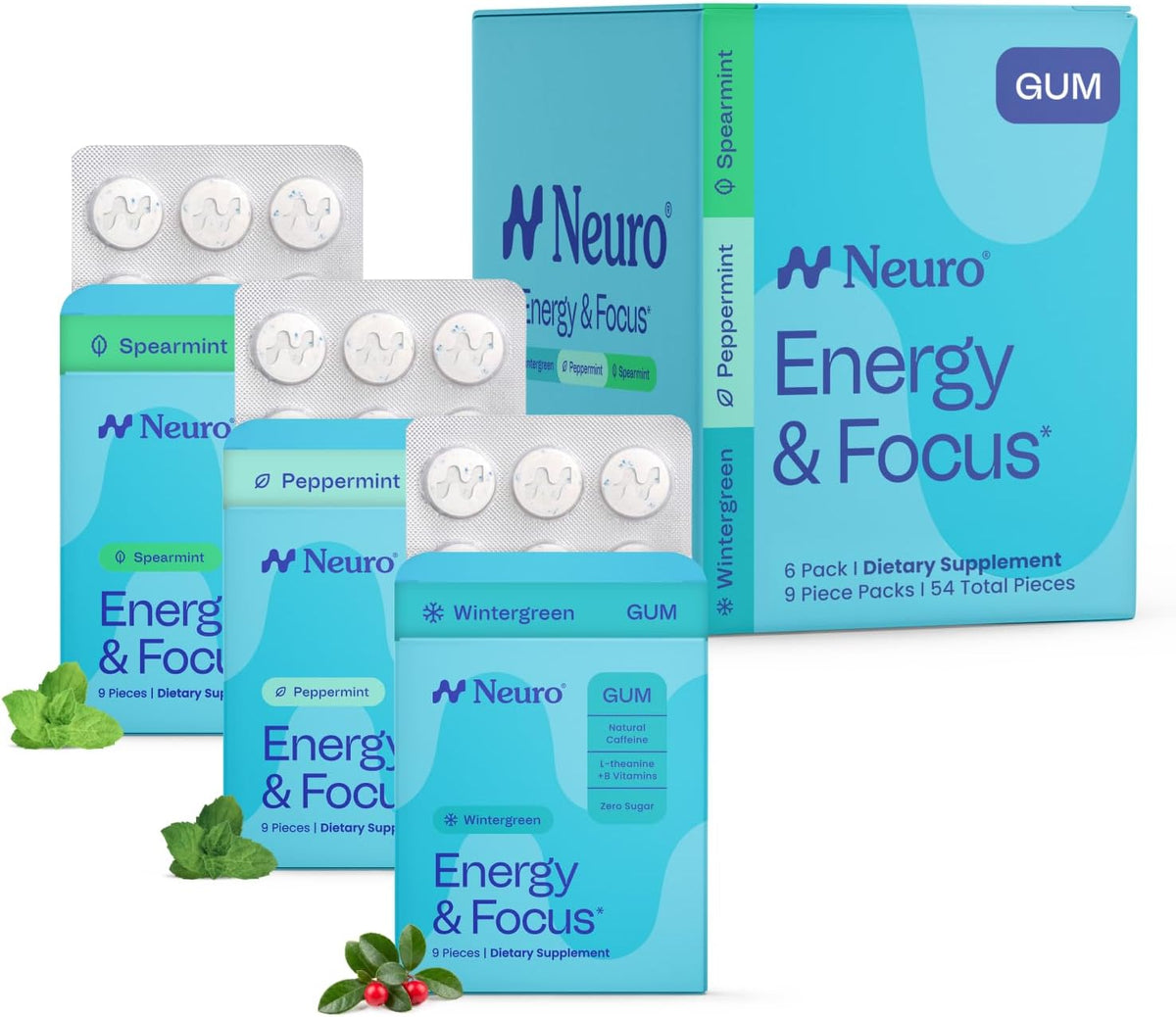 Neuro Energy & Focus Gum - Caffeine Gum with 40mg Natural Caffeine & L-Theanine - Nootropic Energy Supplement with B Vitamins - Sugar Free, Vegan - Peppermint, 90ct - Image 14
