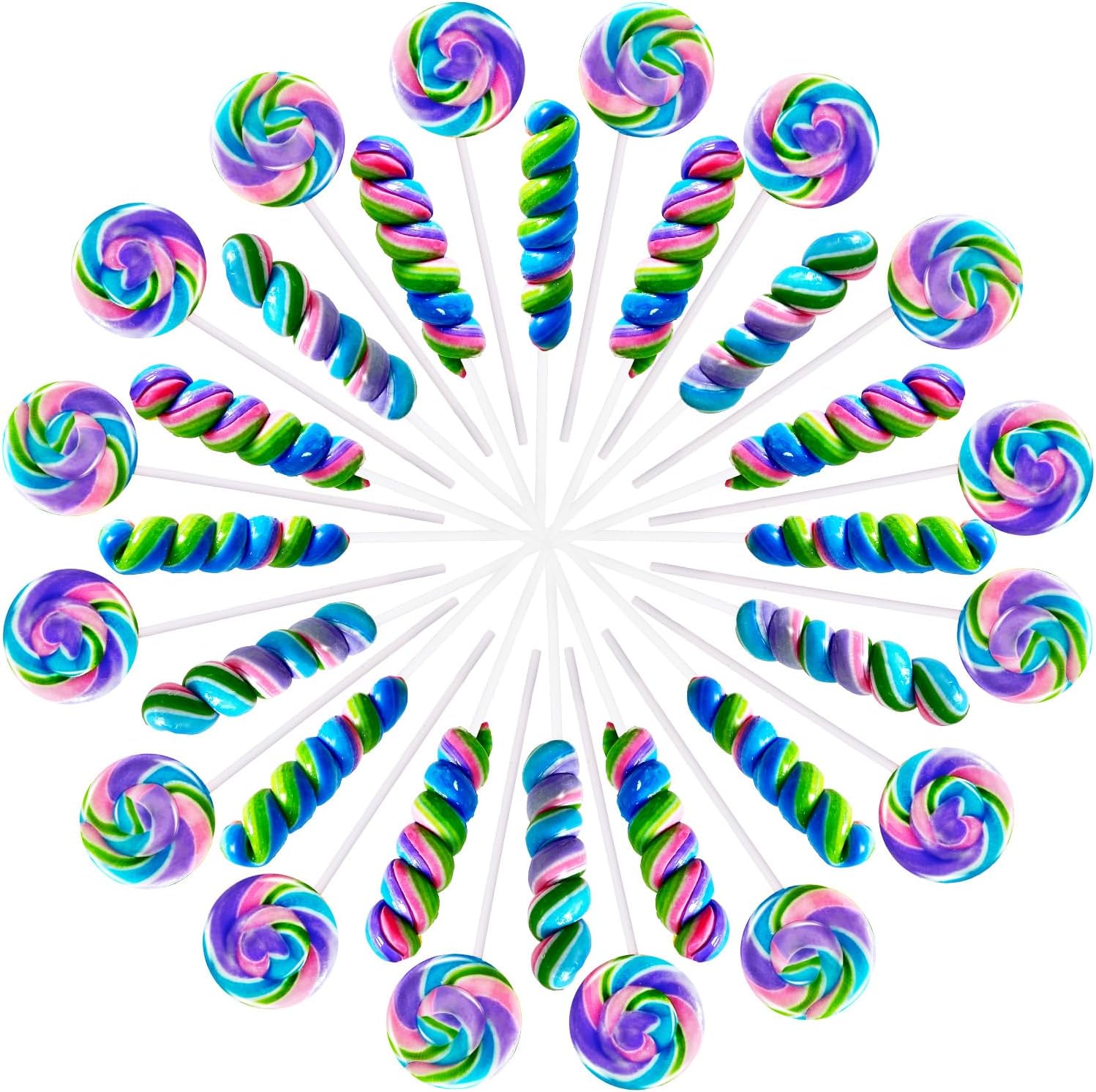 EORA Rainbow Twisty and Swirl Lollipops front view pack of thirty two