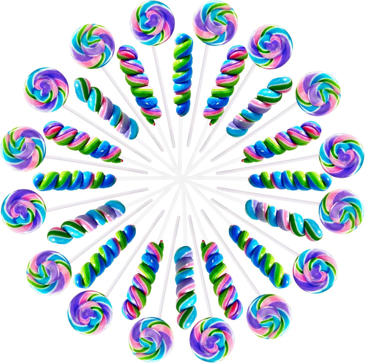 EORA Rainbow Twisty and Swirl Lollipops front view pack of thirty two