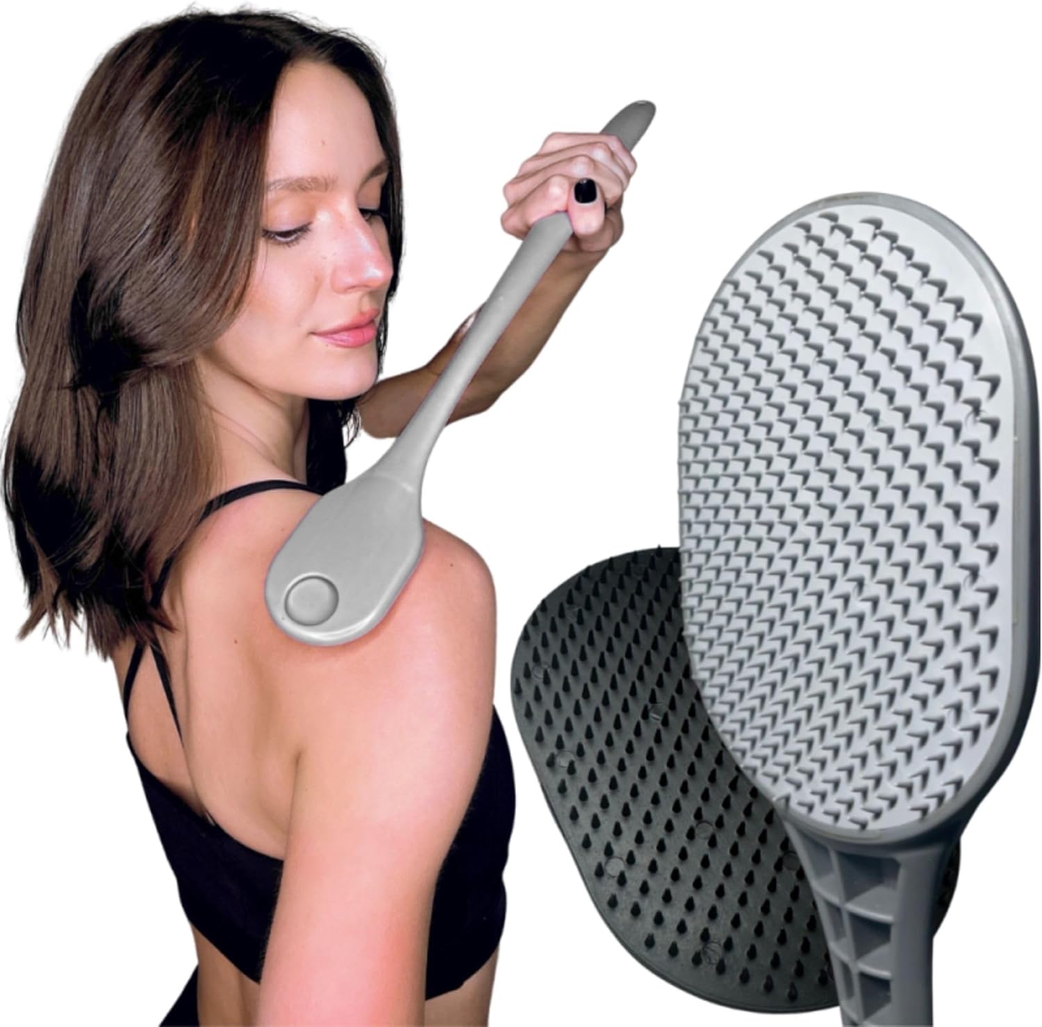 The Body Scratcher ultimate back scratcher front view showing the long ergonomic handle.