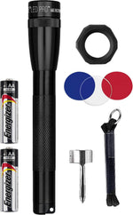 MagLite SP2P01C Mini LED Flashlight front view with black aluminum body