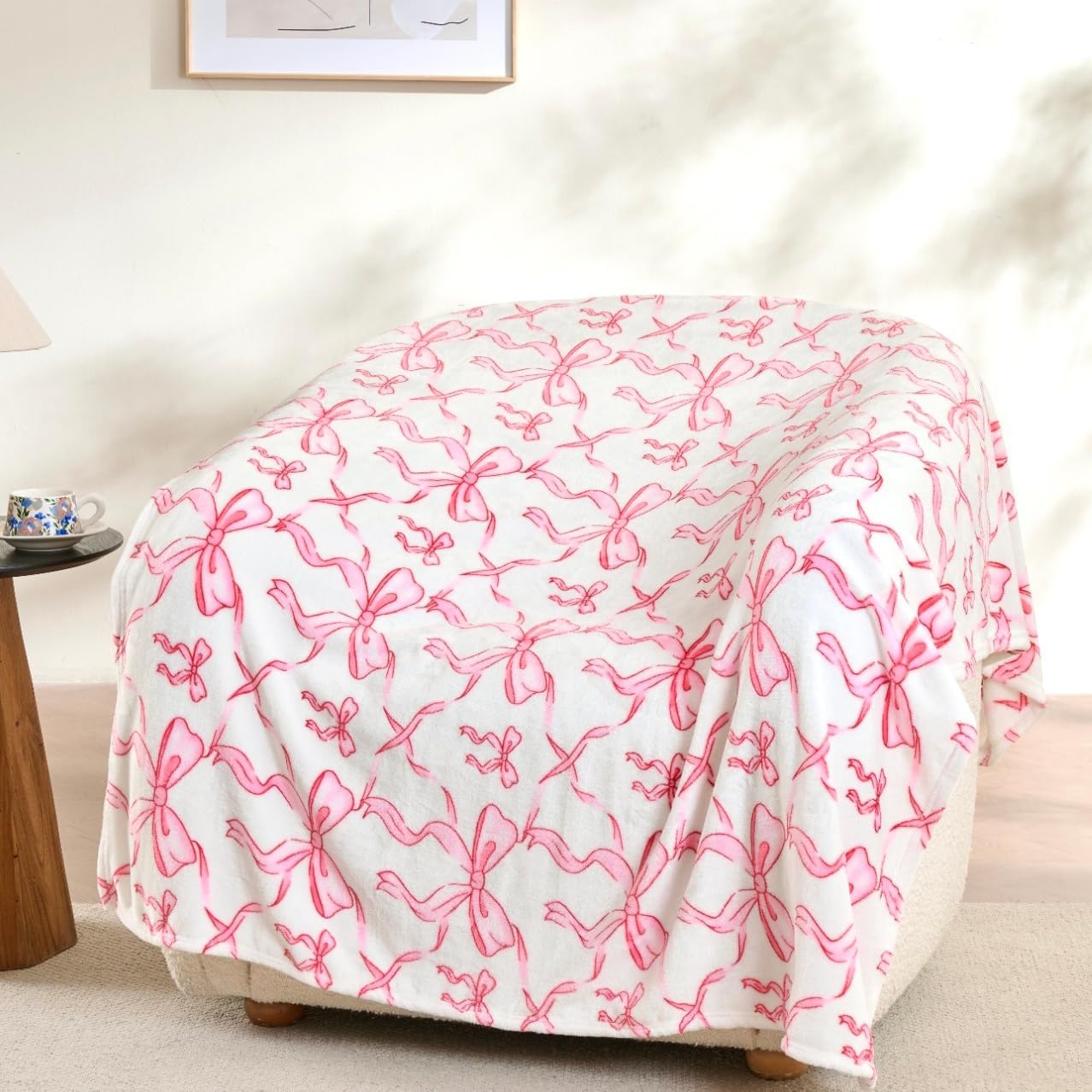 Jungle Star pink bow throw blanket front view for home decor