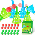 Duckura pop pass catch ball game packaging front view highlighting four launcher baskets and colorful play balls.