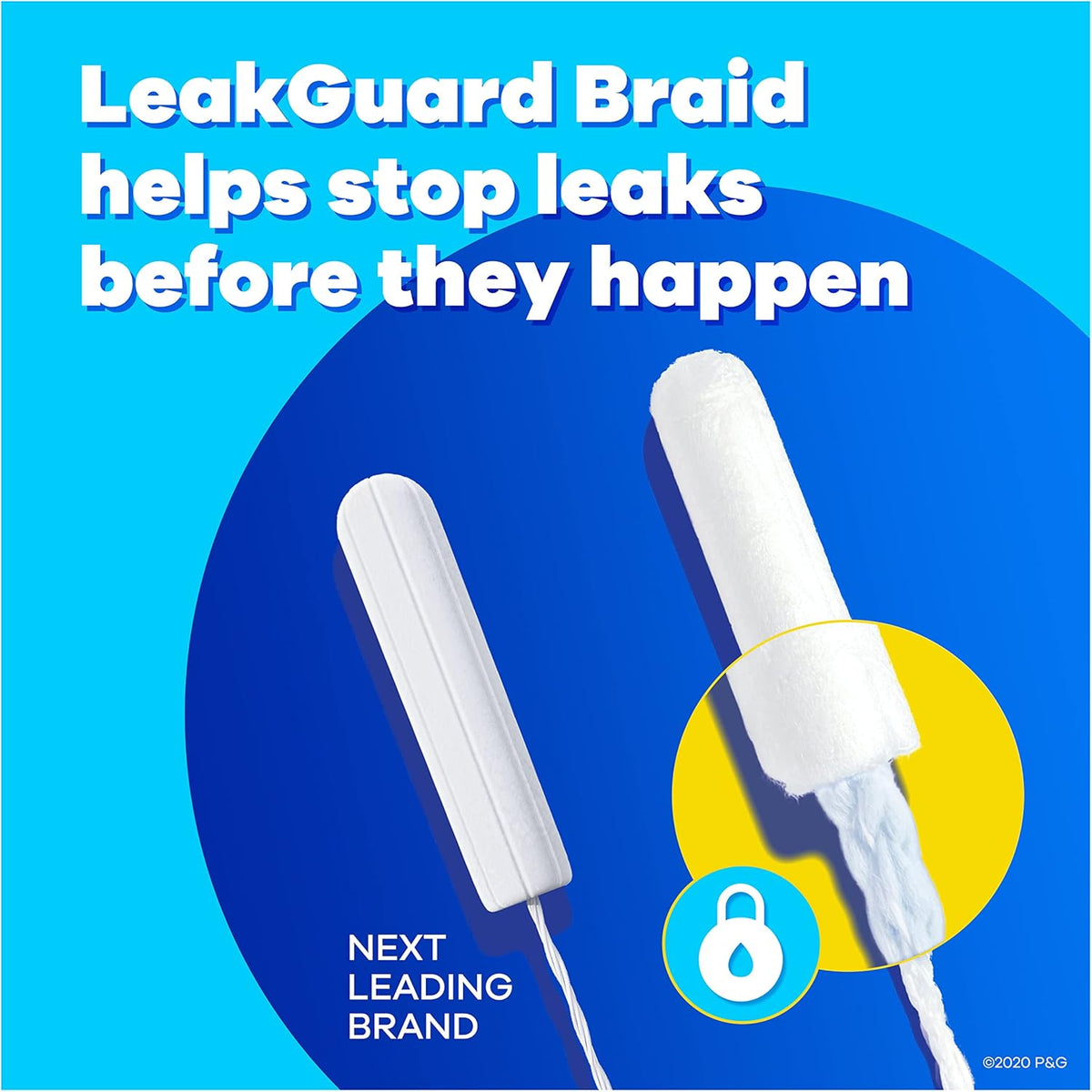 Tampax tampons leakguard braid protection feature