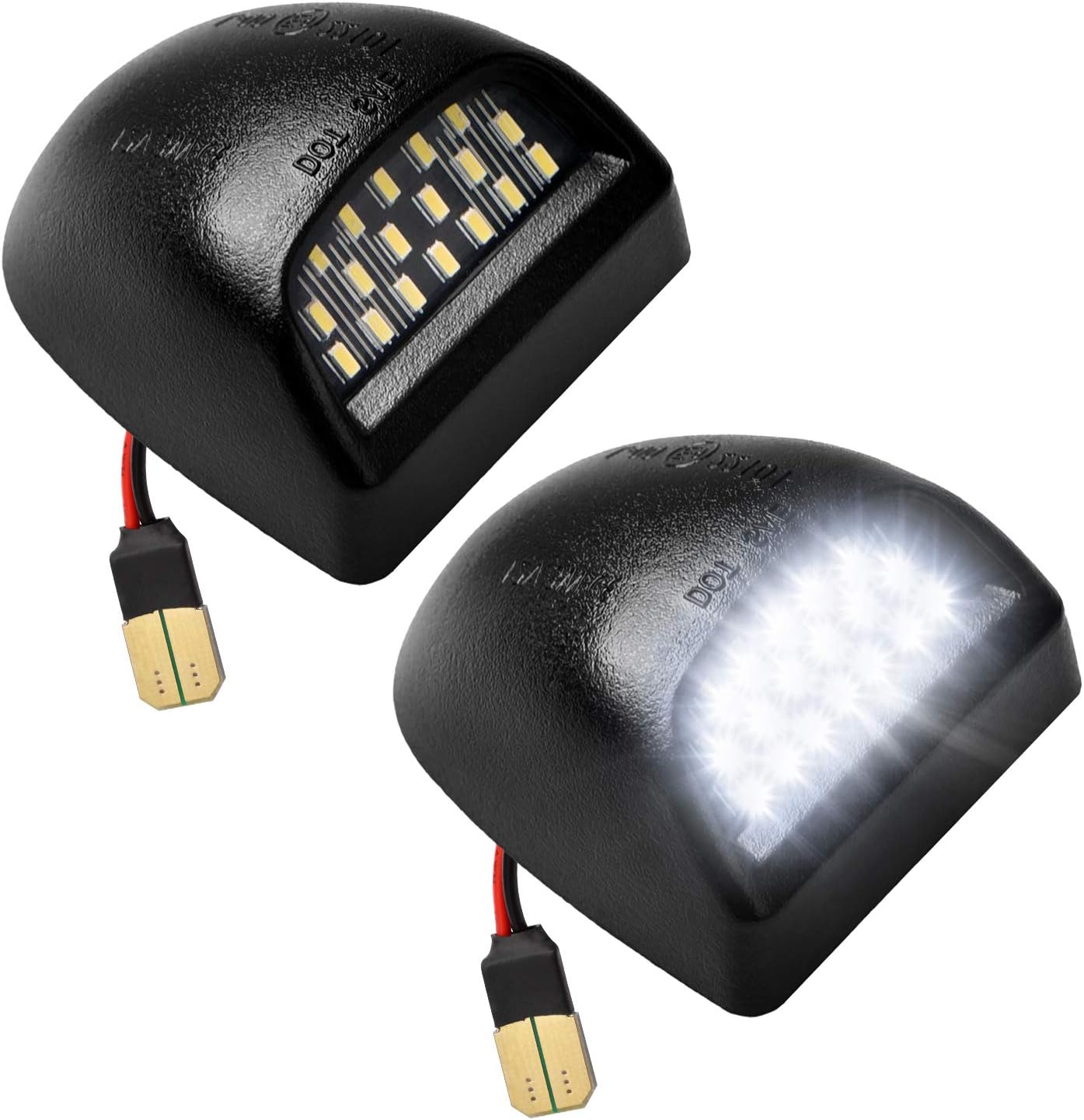 LESAUCE LED license plate light assembly front view showing bright 6000K white illumination.