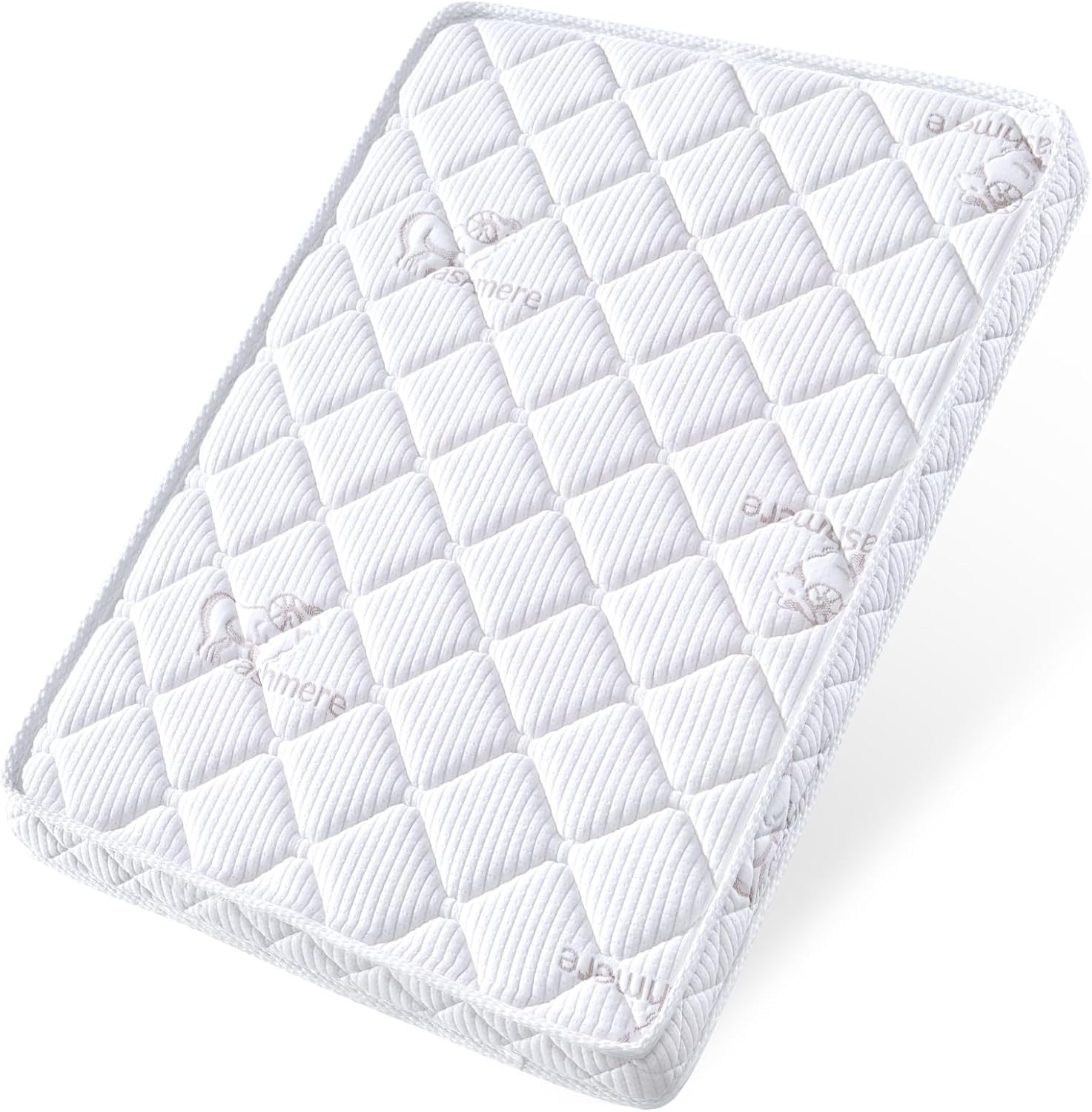 OSSERTSbearY pack and play mattress front view showing premium white knitted fabric texture.