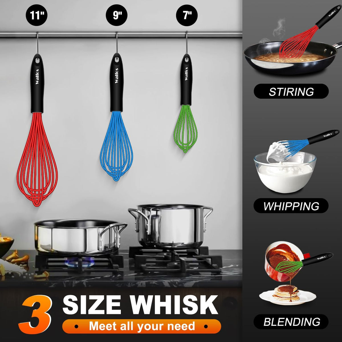 Walfos 7 inch small silicone whisk