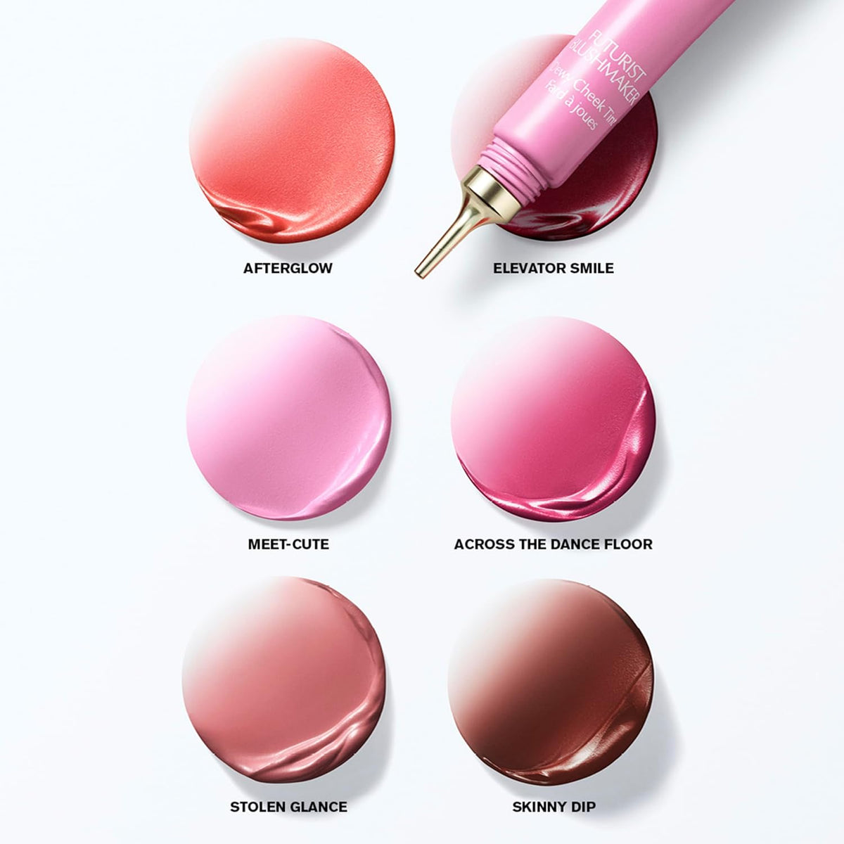 Estée Lauder makeup collection featuring the Futurist Blushmaker liquid blush packaging.