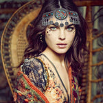 Fashey silver head chain styled on model