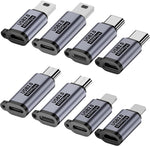 Jadebones USB Type C and Lightning adapter pack front view showing eight individual aluminum converters.