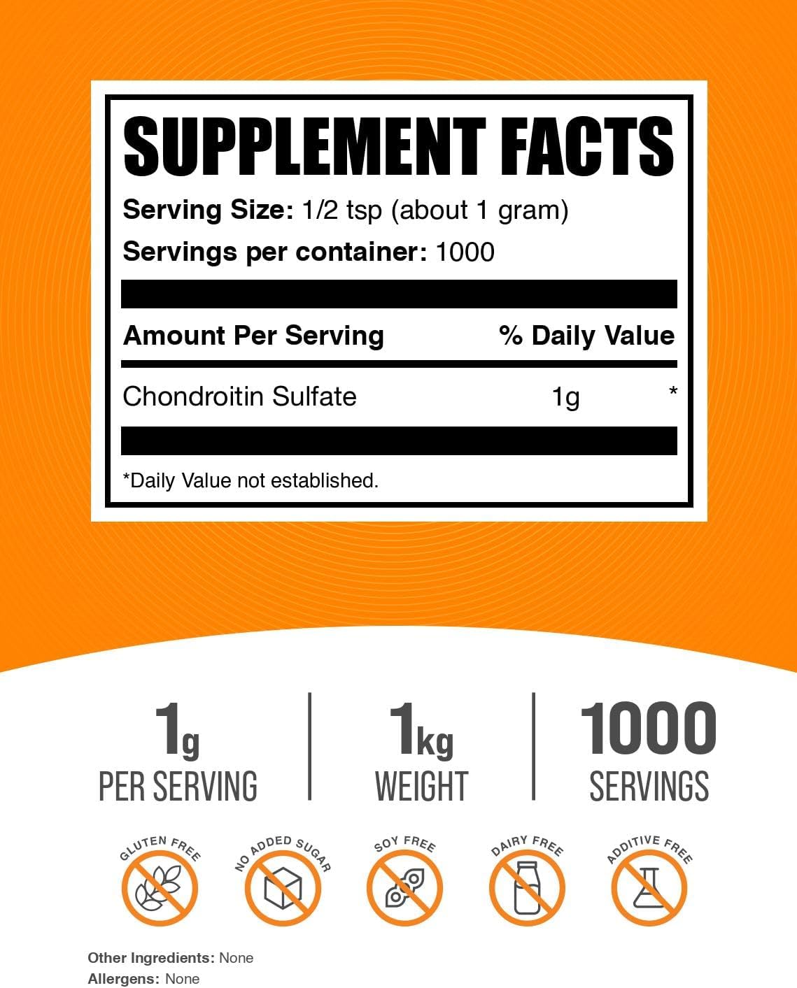 BulkSupplements Chondroitin Sulfate Powder supplement label details