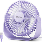 Gaiatop USB desk fan purple front view showing compact five point five inch personal table cooling design
