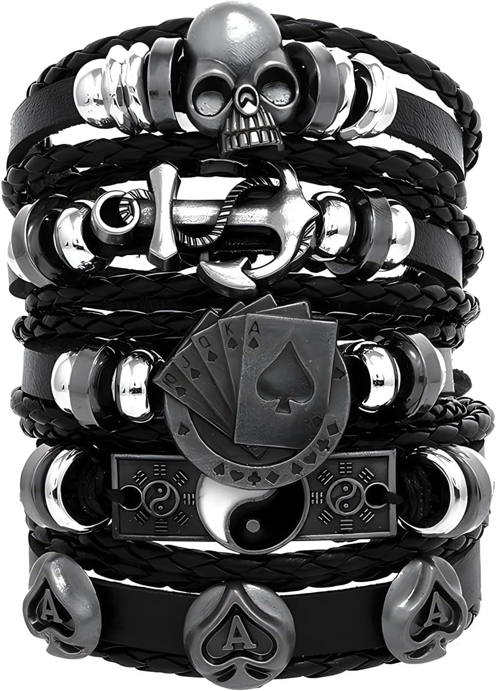 Dystud western leather bracelets for men front view showing multi layered design