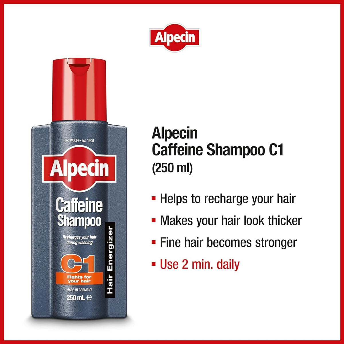Close up of Alpecin caffeine shampoo cap and neck