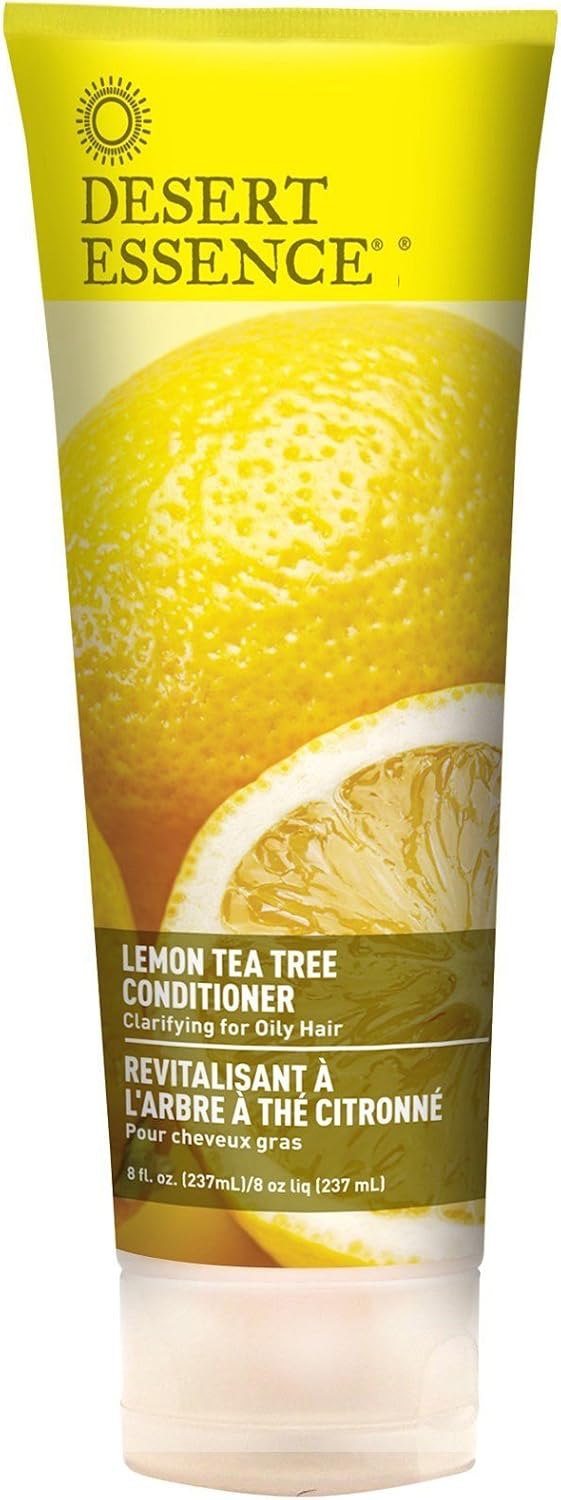 Desert Essence Lemon Tea Tree Conditioner front view bottle with clarifying botanical formula.