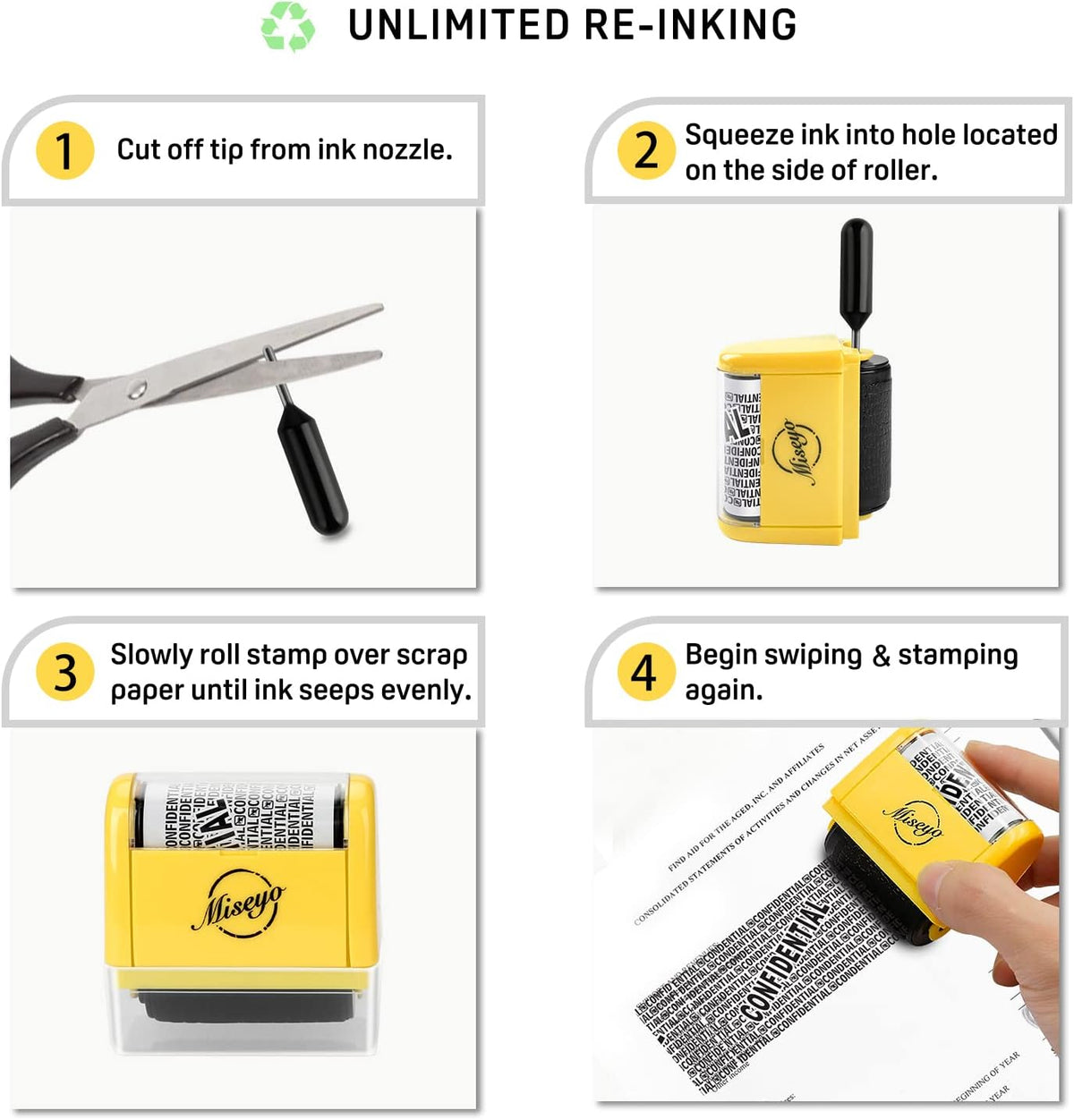 Miseyo 1.5 inch roller stamp covering address text