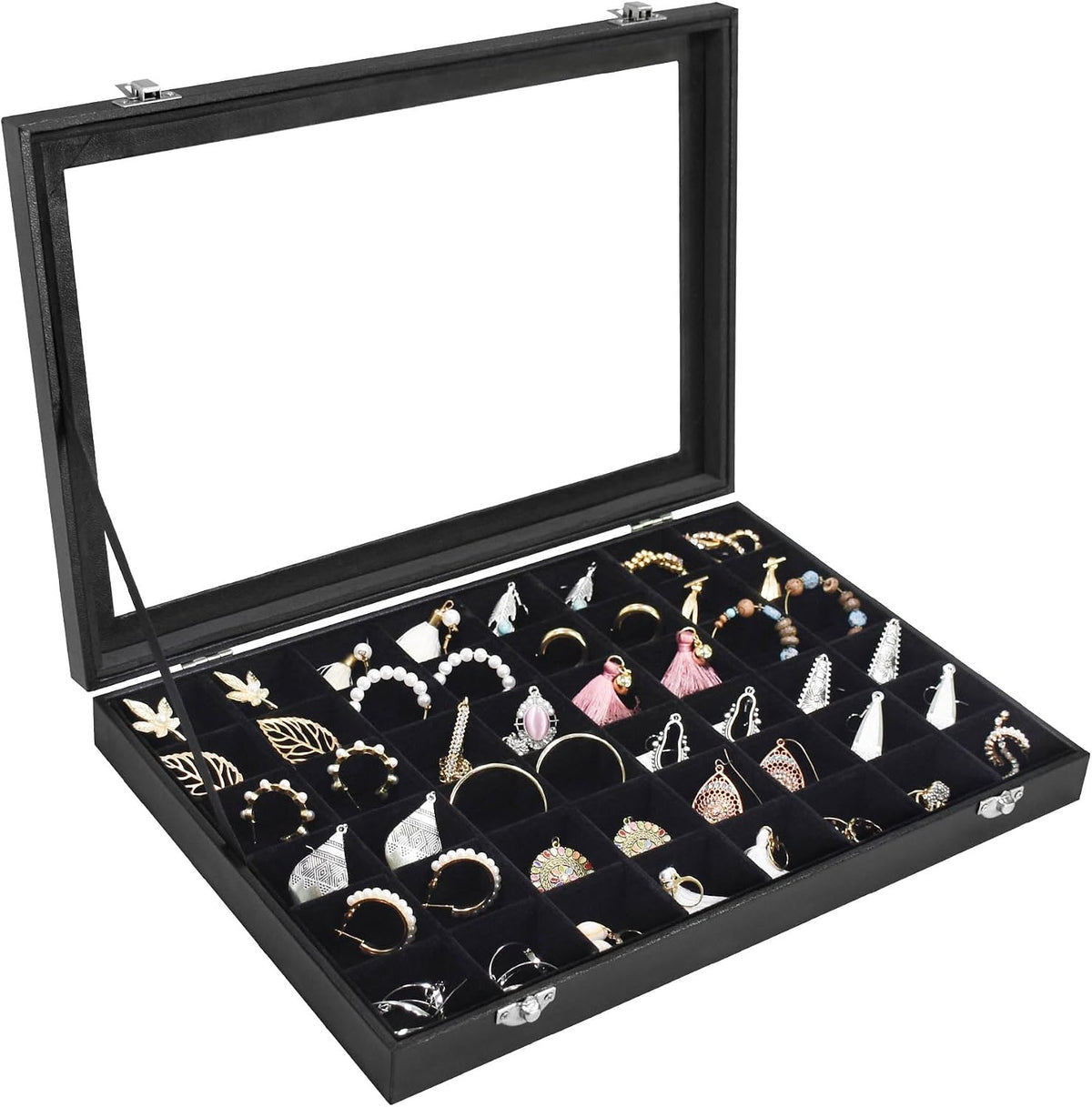 Siveit jewelry tray organizer box front view showcasing 48 grids