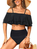 Tempt Me Women Two Piece High Waisted Bikini Set Swimsuit Off Shoulder Ruffle Bathing Suits Tummy Control Ruched Swimwear - Image 9