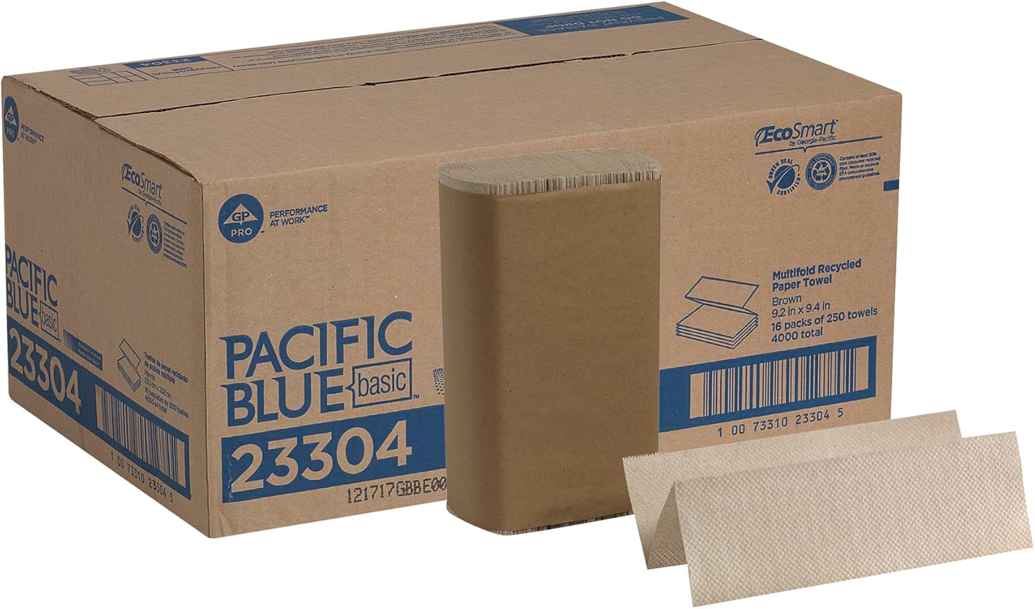 Pacific Blue Basic Recycled Multifold Paper Towels (Previously branded Envision) by GP PRO (Georgia-Pacific), Brown, 23304, 250 Towels Per Pack, 16 Packs Per Case - Image 1