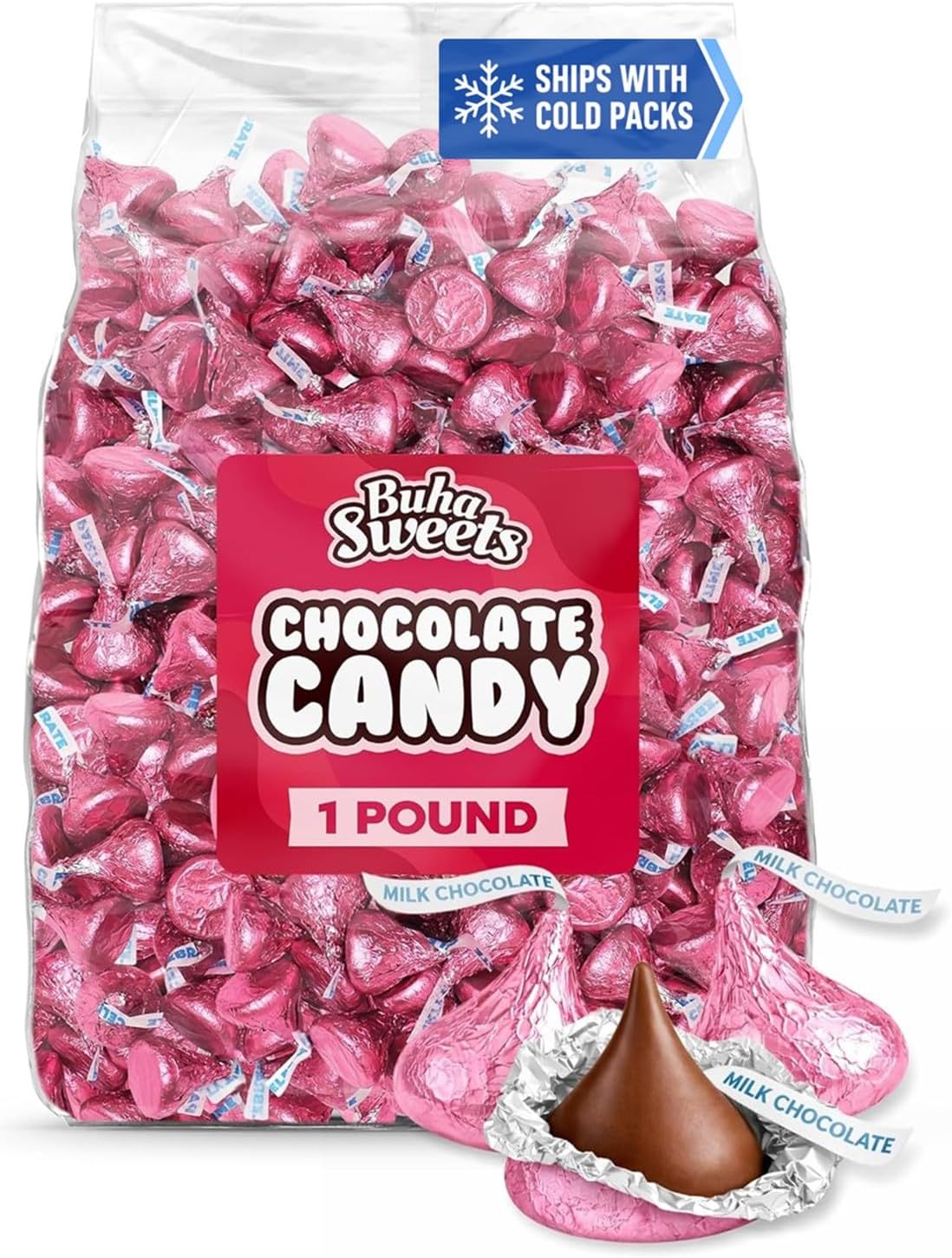 Klickers pink wrapped milk chocolates in a decorative candy bowl