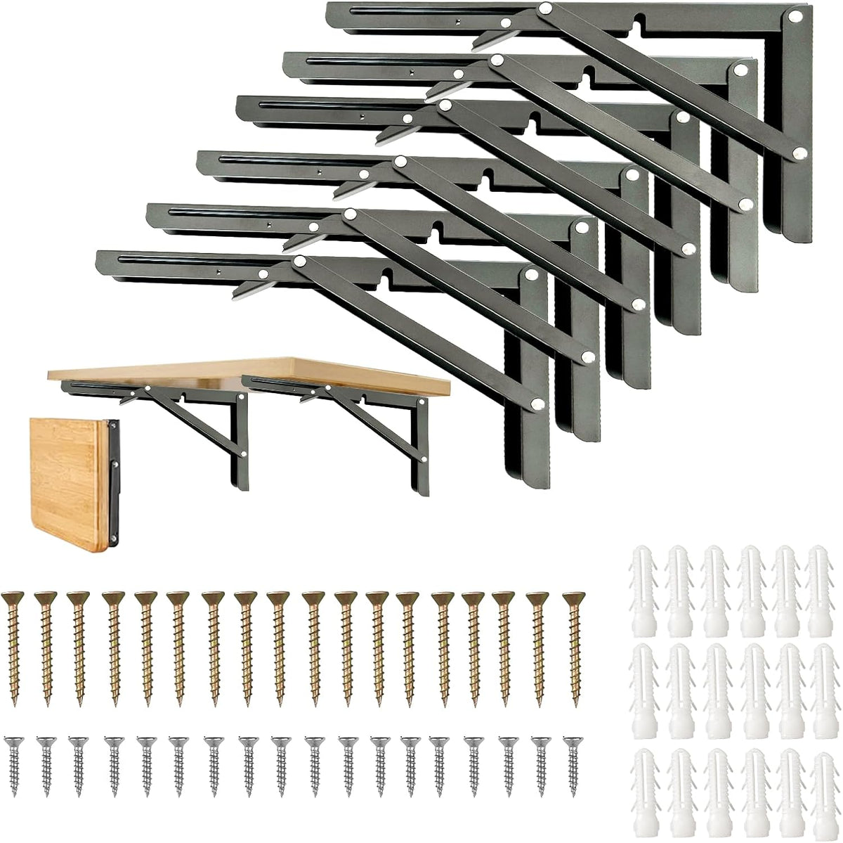 20 Inch Folding Table Hinge, 2Pcs Collapsible Shelf Brackets for Foldable Shelf, Wall Mounted Space-Saving Folding Table Brackets - Image 9