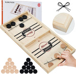 HELLO PAPAYA fast sling puck game front view of the premium wooden board