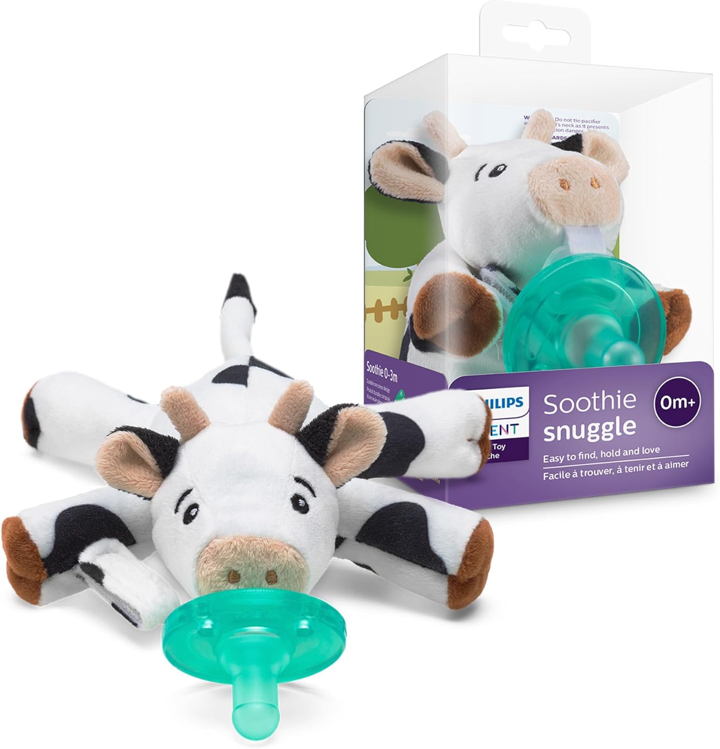 Philips Avent Soothie Snuggle Pacifier Holder Cow front view