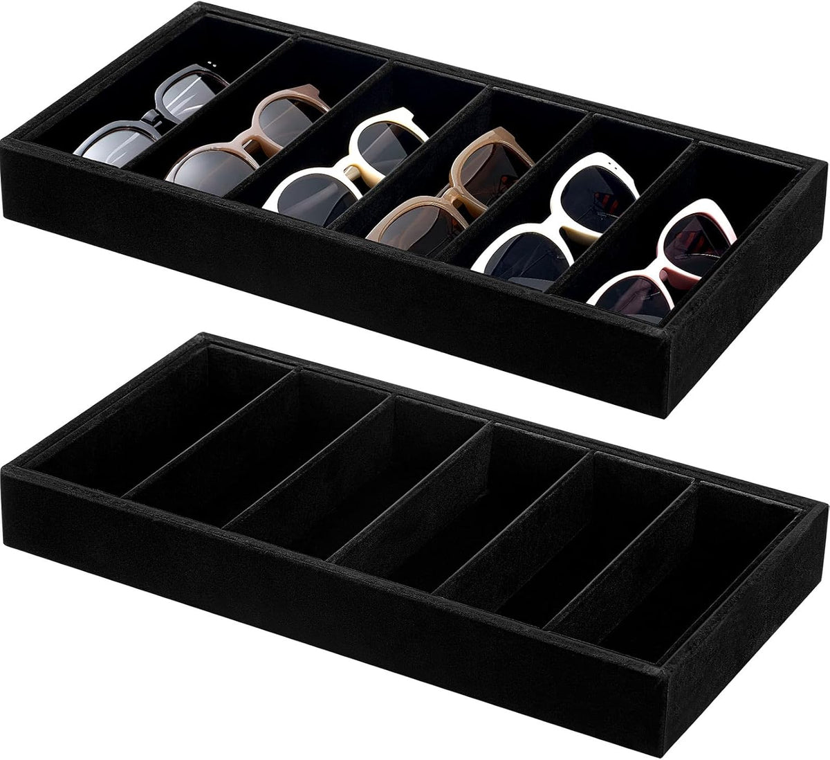 Velvet Sunglasses Organizer Tray 6 Grid Sunglass Organizer Velvet Tray Stackable Glasses Display Case for Women - Image 12