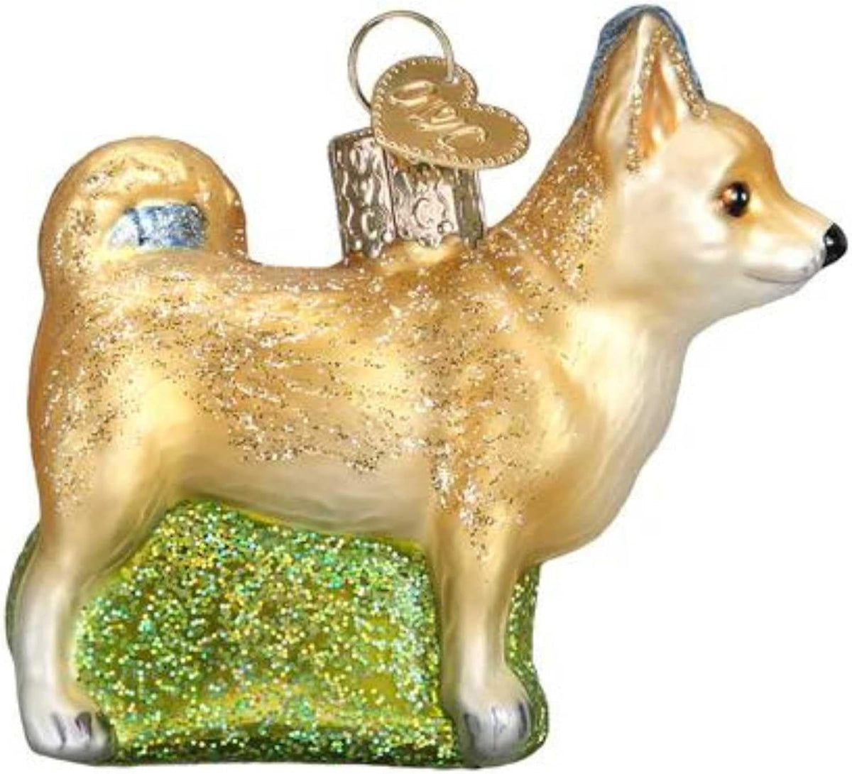 Side profile of Old World Christmas Chihuahua glass blown ornament with glitter details.