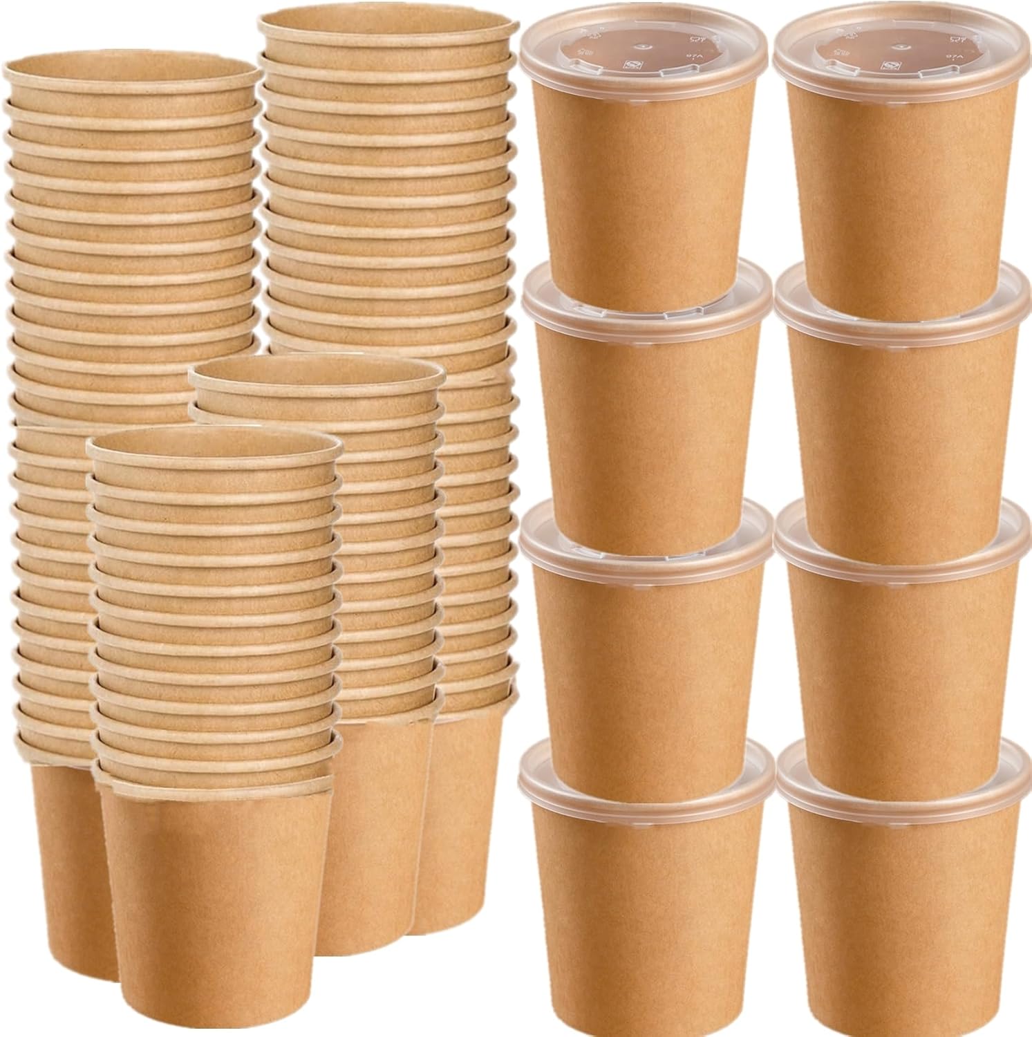 HningBuyox 16 Ounce Paper Food Containers 80 Pack front view disposable kraft soup bowls