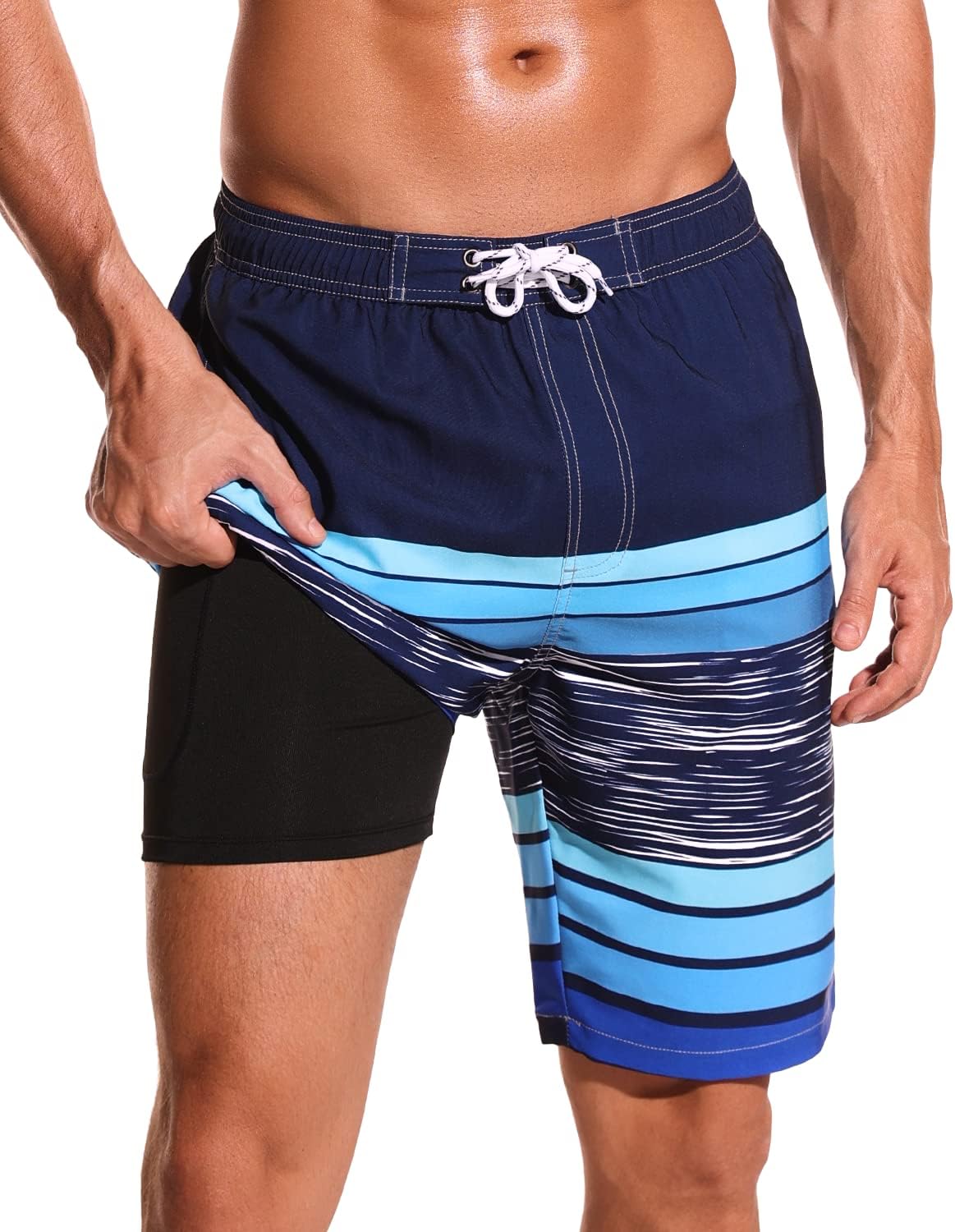 SILKWORLD Mens Swim Trunks with Compression Liner 9" Beach Board Shorts Men 2 in 1 Quick Dry Bathing Suit with Pockets - Image 9