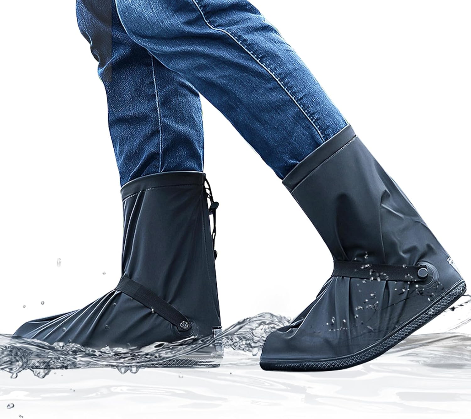 Gloserin waterproof shoe covers hard sole black front view for rain protection