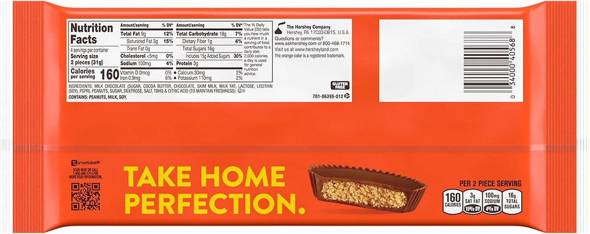 Authentic Reese's 8 count snack size peanut butter cups package on a clean background